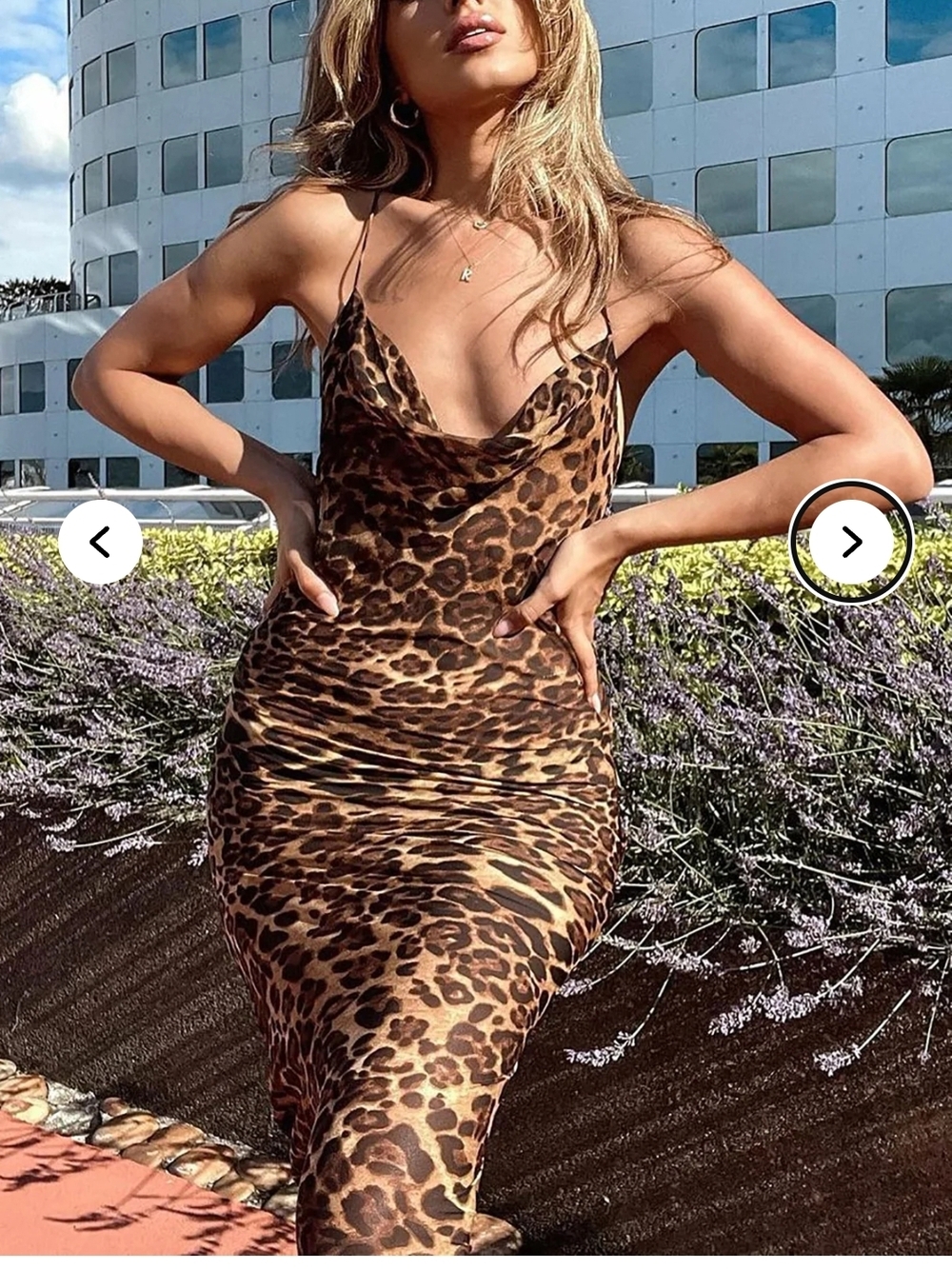 Fashion Nova Leopard Print Cowl Midi Dress - Brown/Tan